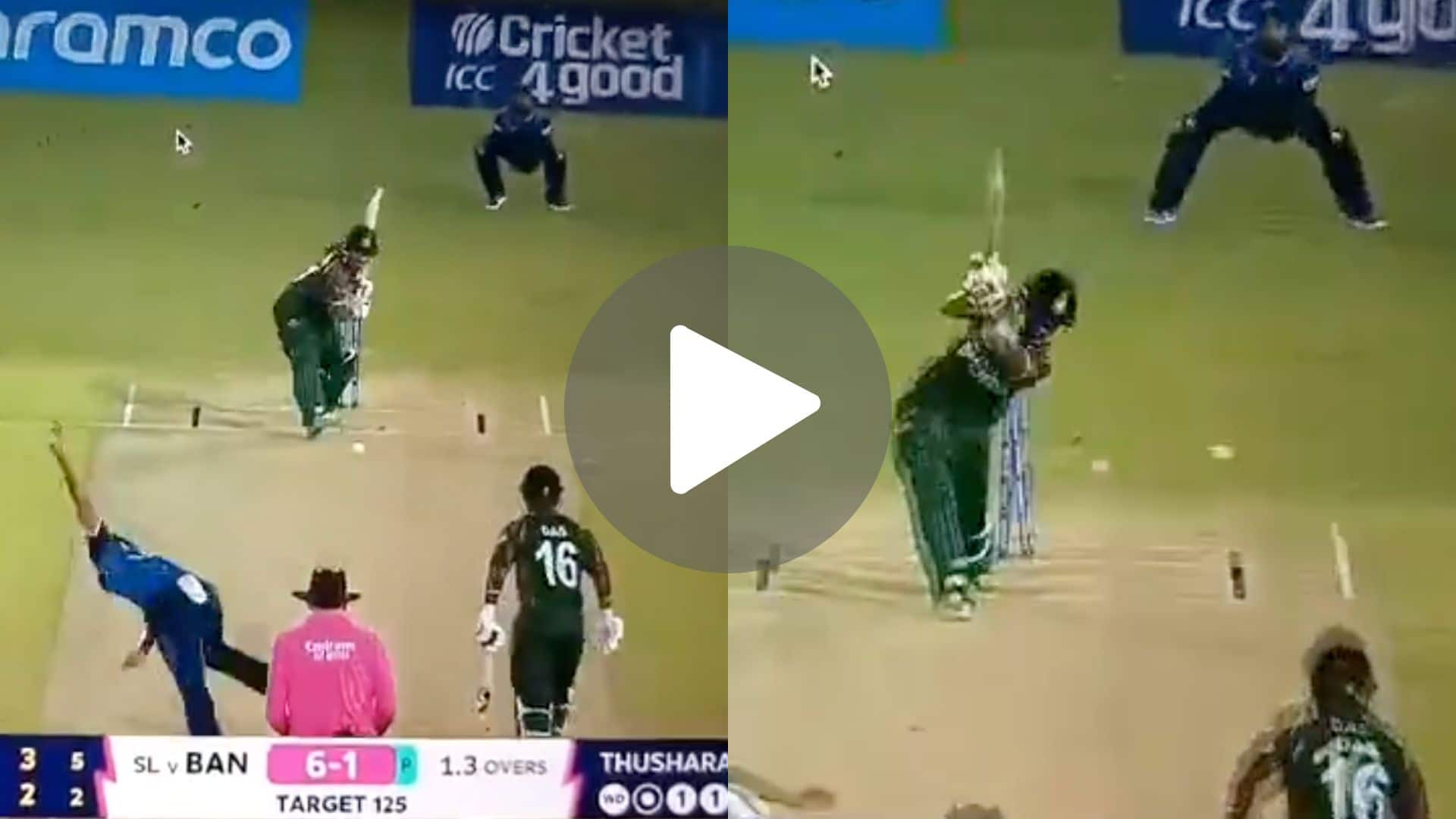[Watch] Thushara Turns Lasith Malinga As His Deadly Yorker Uproots Tanzid's Off Stump